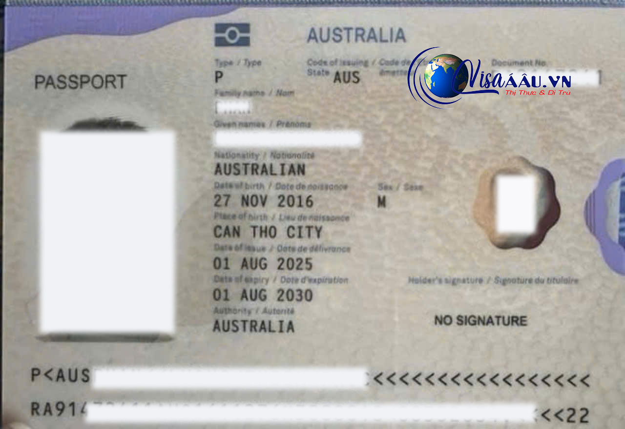 Hộ chiếu Úc cấp cho cho em lần đầu có thời hạn 5 năm
